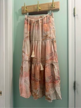Rachel Zoe Peach and Cream Tiered Tropical Maxi Skirt 🌴